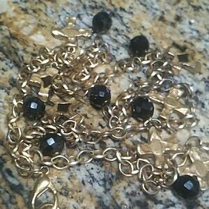 Vintage Gold Chunky Kate Hines Black Glass Beads Collar Necklace